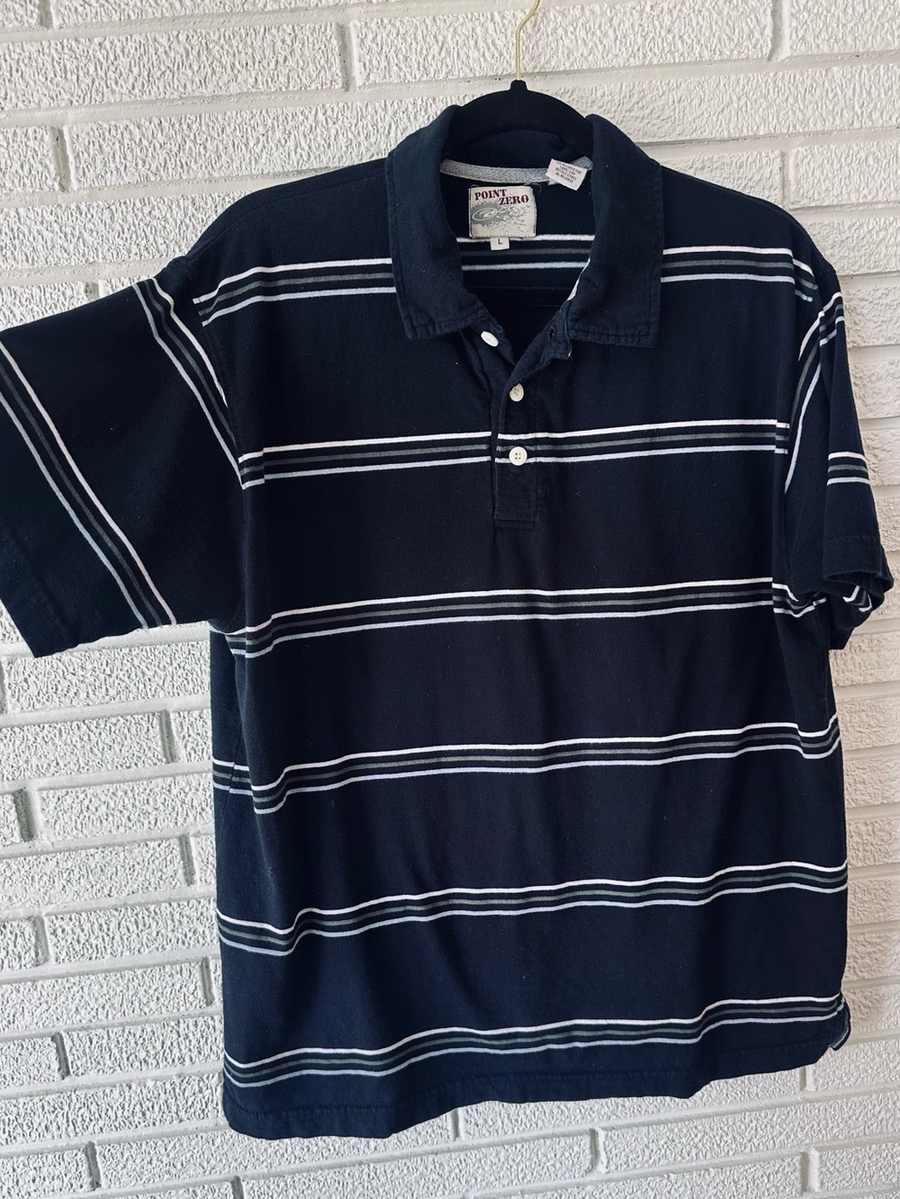 Y2K 90s Point Zero Navy Striped Polo Shirt